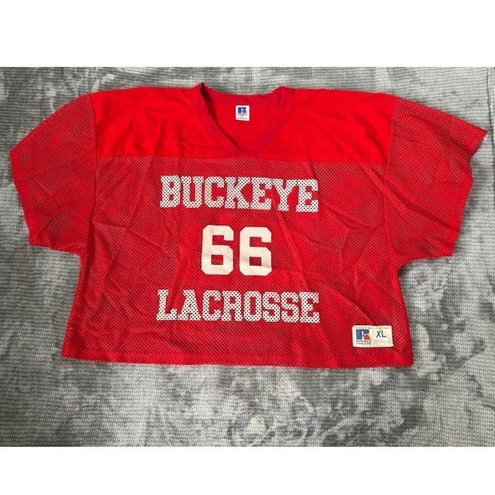 Vintage Russell Athletic Ohio State Buckeyes Lacrosse Mesh Jersey Red Cropped XL